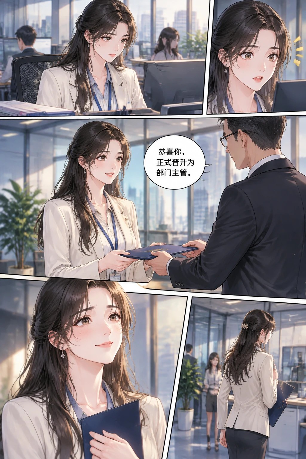 漫创工坊生成的都市职场多分格漫画